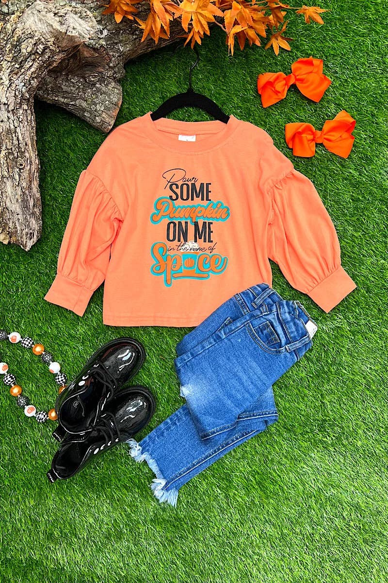 ORANGE GRAPHIC BUBBLE SLEEVE TOP. TPG451622002 AMY🍁
