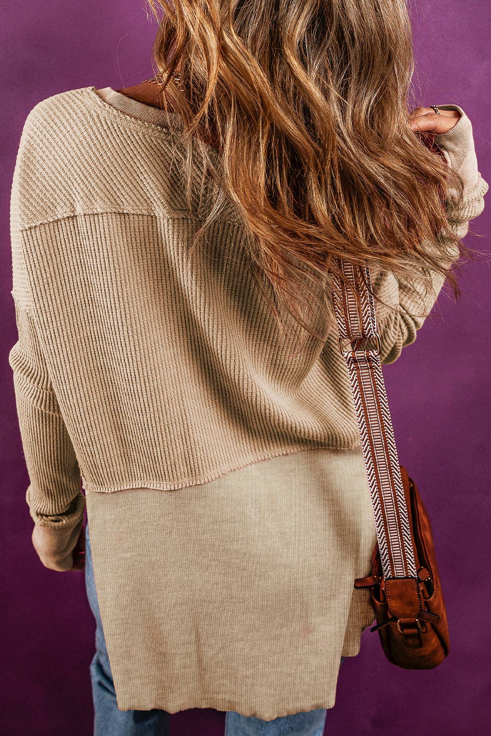 Waffle Knit Reversed Seam Top