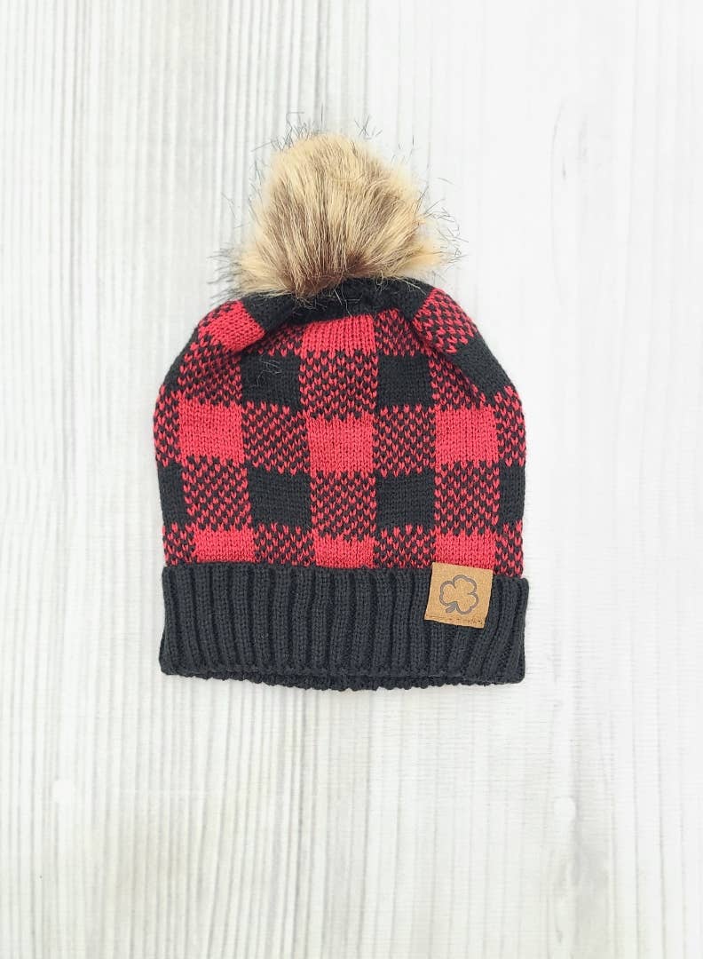 Red Buffalo Plaid Pom Beanie Hat Black Friday Deal