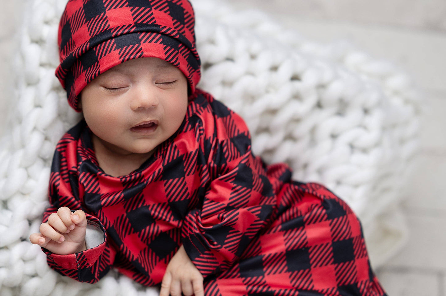 Infant Unisex Buffalo Check Baby Gown and Hat