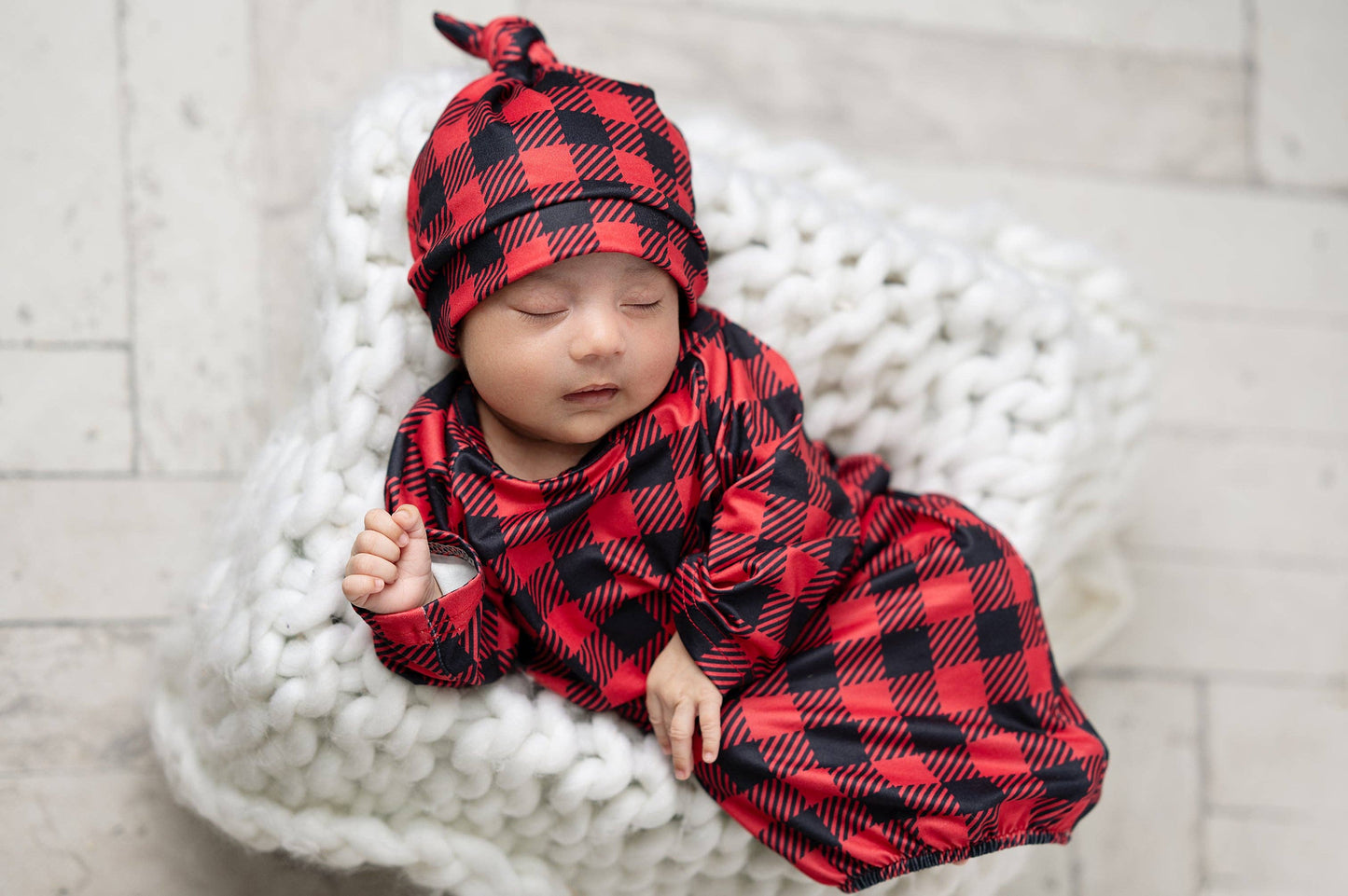 Infant Unisex Buffalo Check Baby Gown and Hat