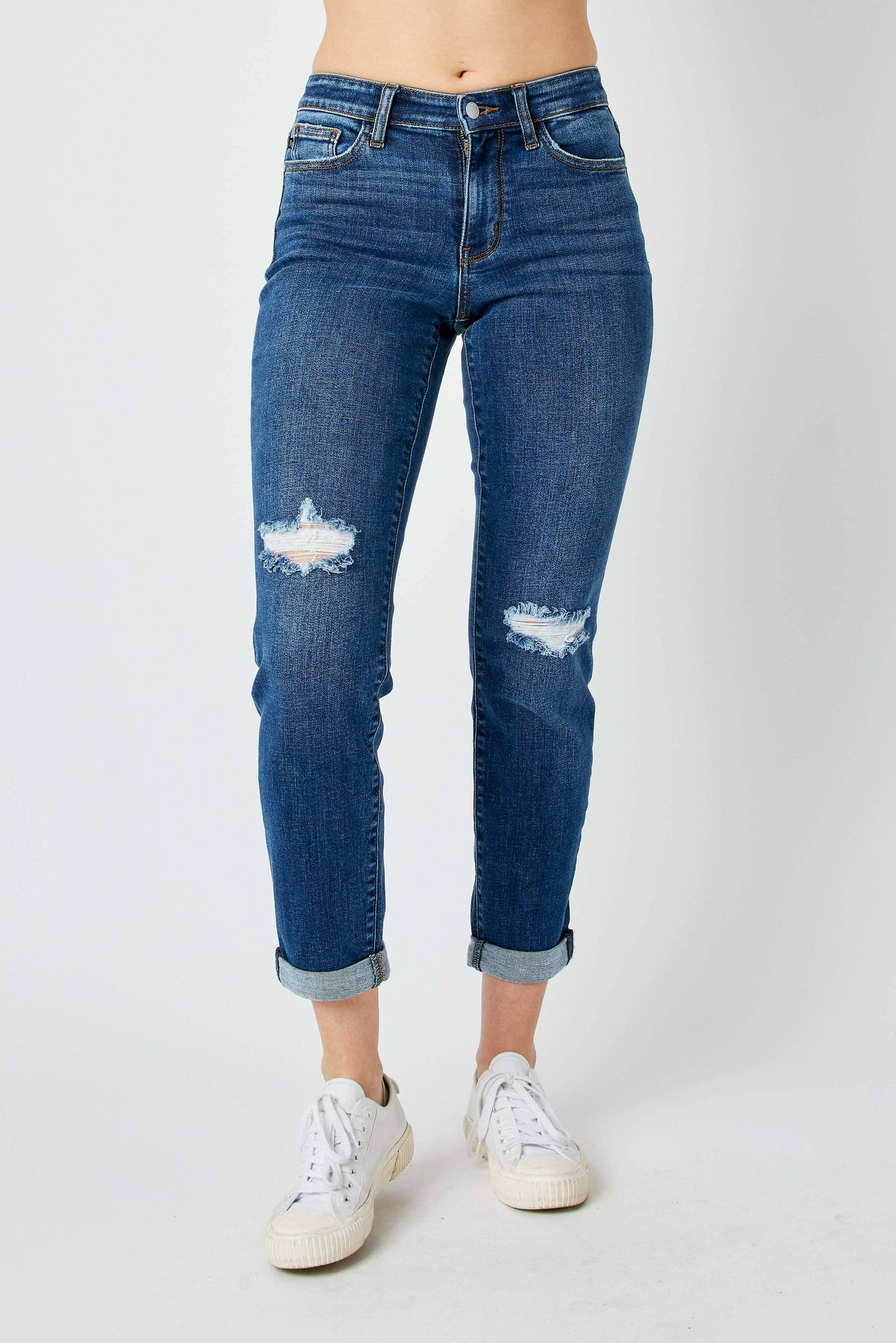 Mid Rise Distressed Slim Jean