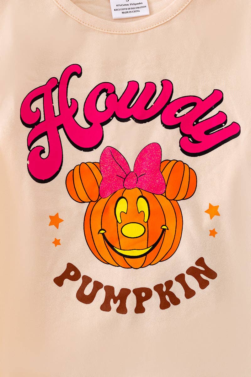 🍁OFG41512 AMY: "Howdy pumpkin" Ivory printed top & bell bottoms.