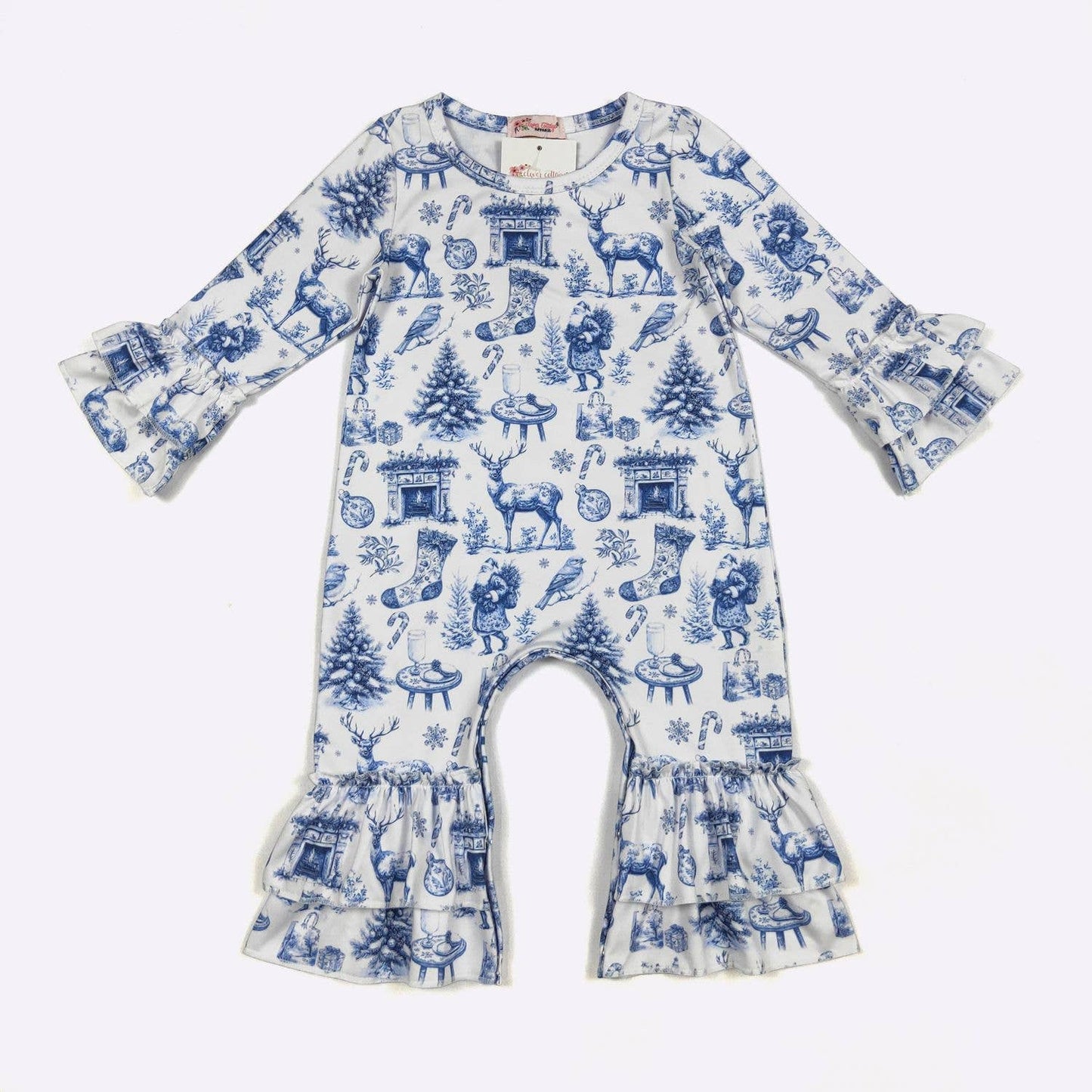 Blue Christmas Toile Baby Romper