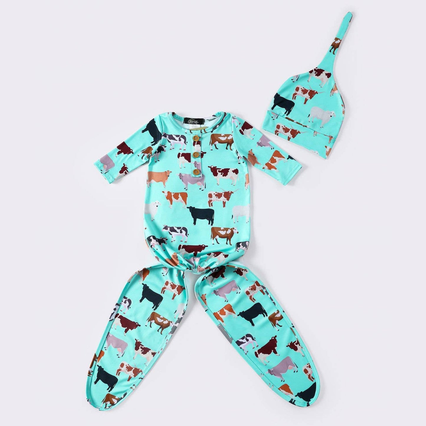 Aqua Cattle Baby Knotted Gown