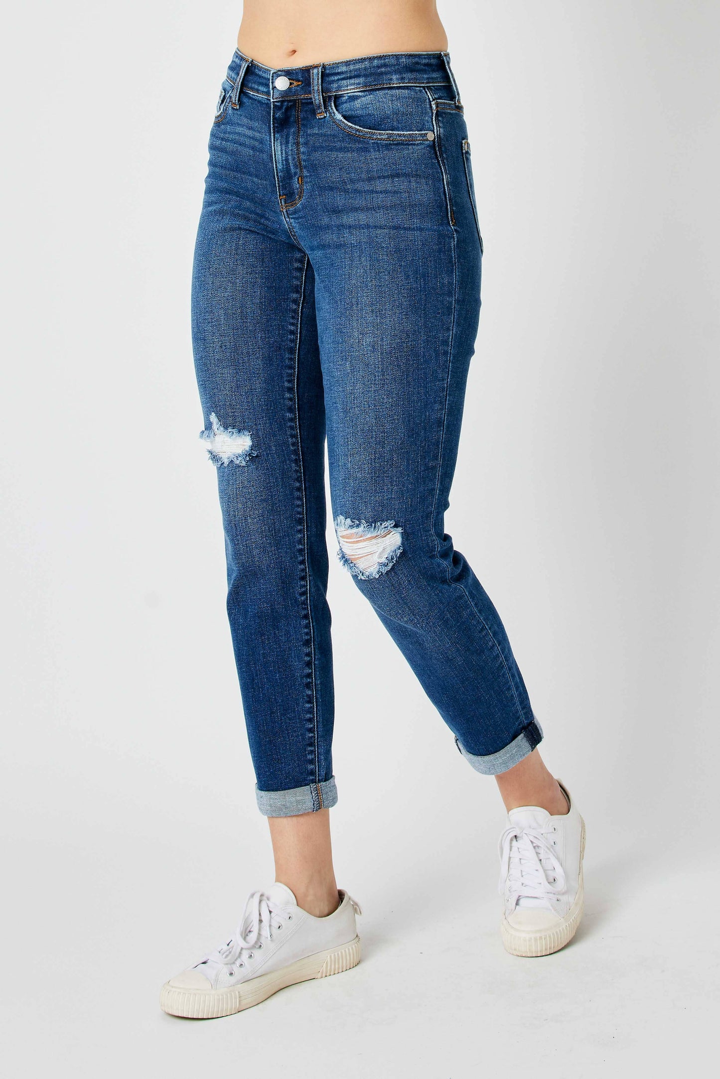 Mid Rise Distressed Slim Jean