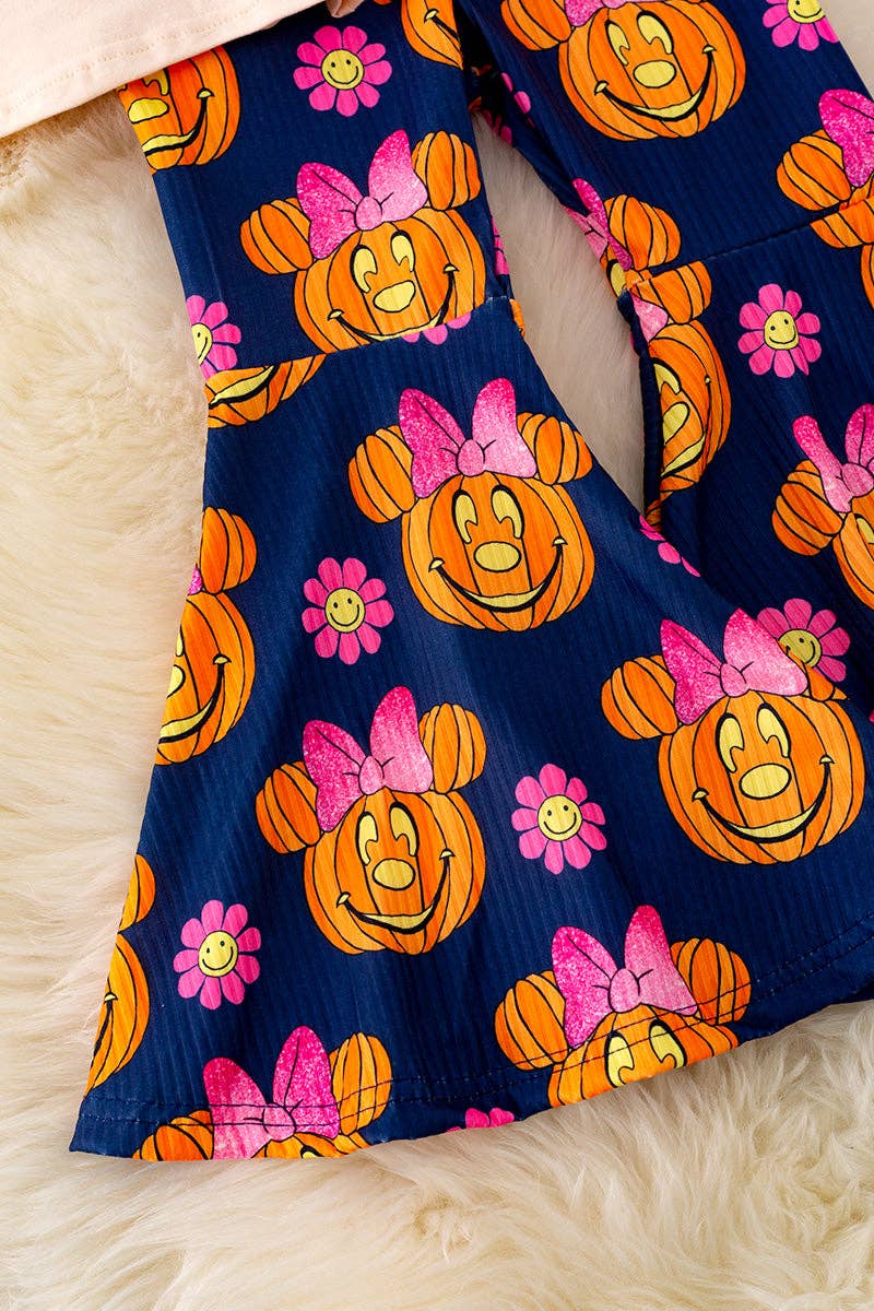 🍁OFG41512 AMY: "Howdy pumpkin" Ivory printed top & bell bottoms.