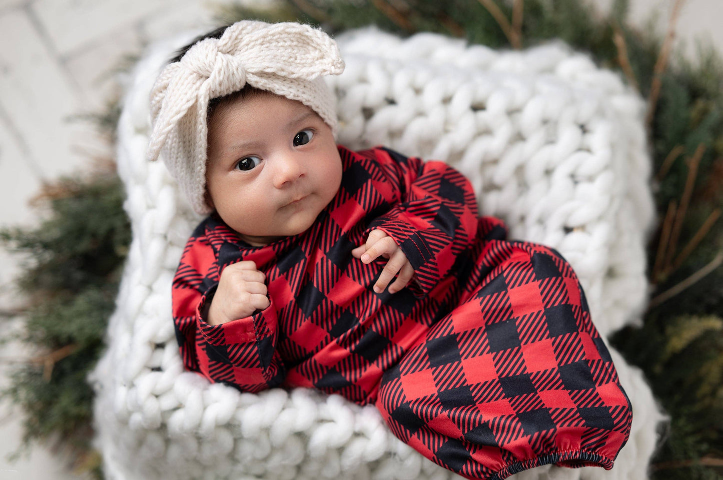 Infant Unisex Buffalo Check Baby Gown and Hat