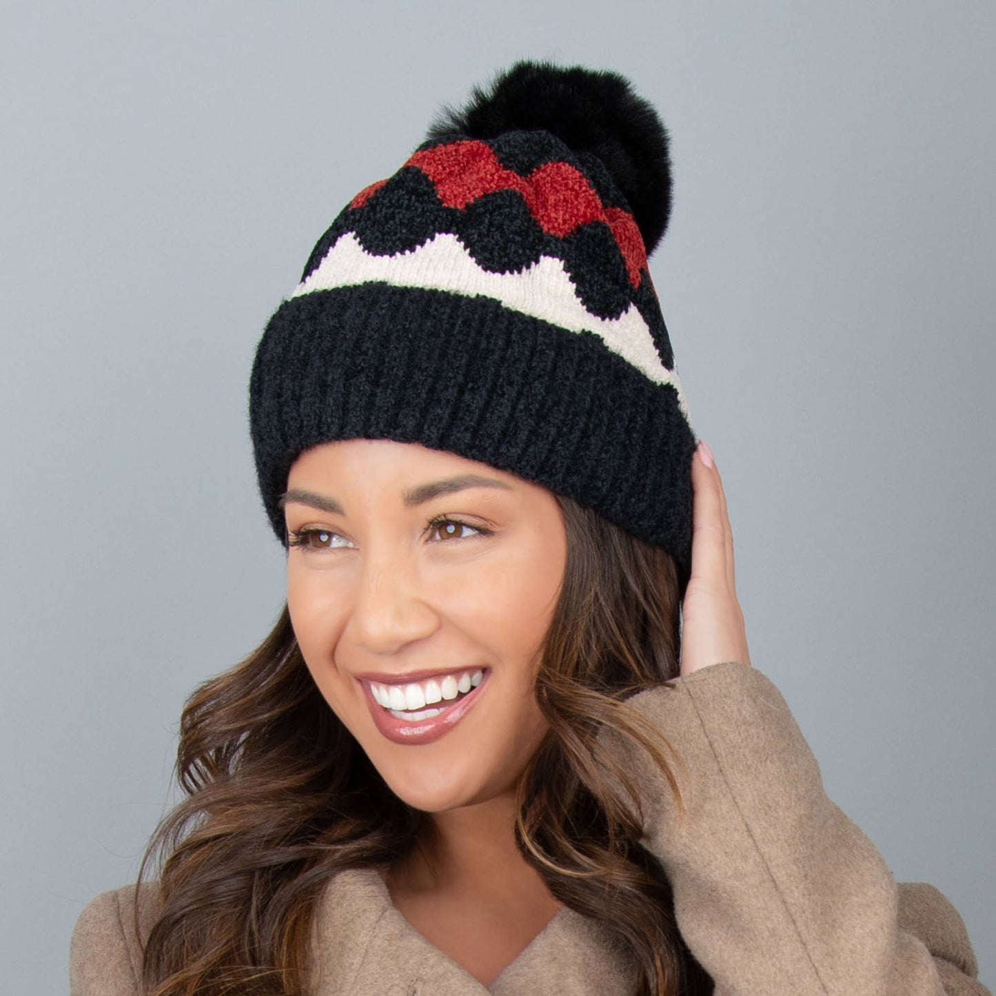 Elena Chenille Pom Winter Beanie Hat