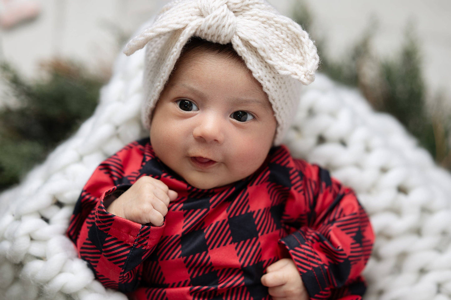 Infant Unisex Buffalo Check Baby Gown and Hat