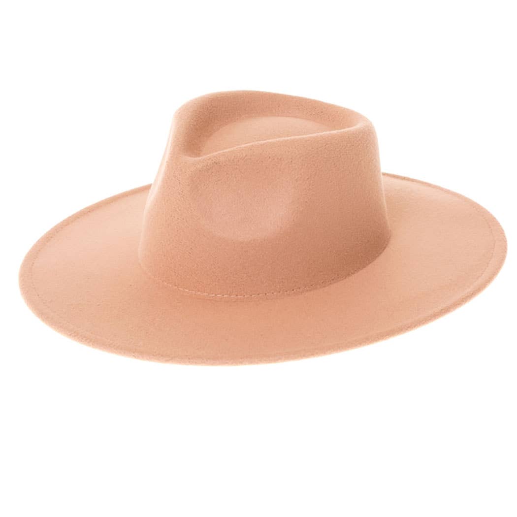 Vegan Felt Rancher Fedora Hat with Wide Brim