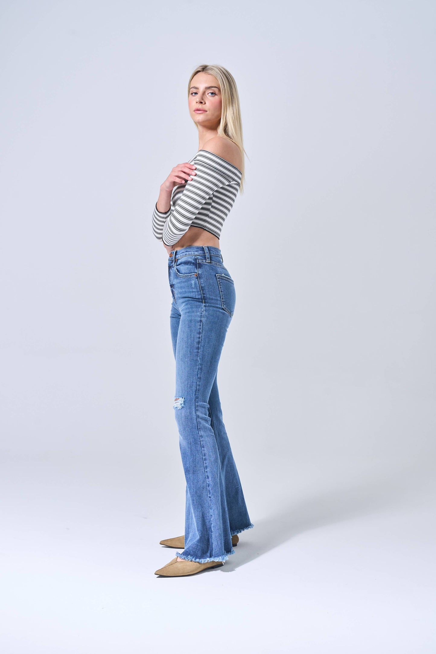 H. RISE ULTRA FLARE W/ FRINGE HEM IN MEDIUM DARK SP-P12761MD
