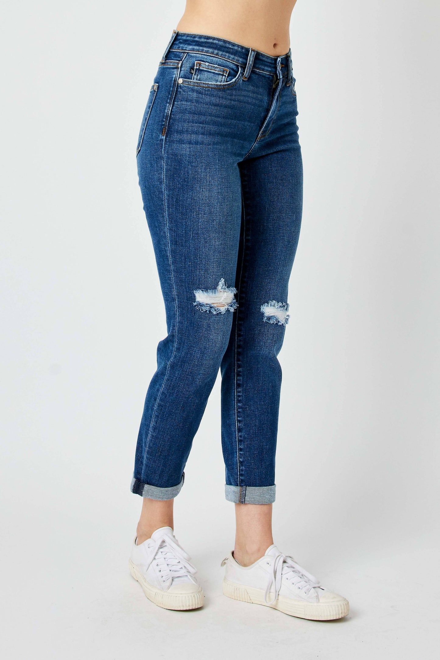 Mid Rise Distressed Slim Jean