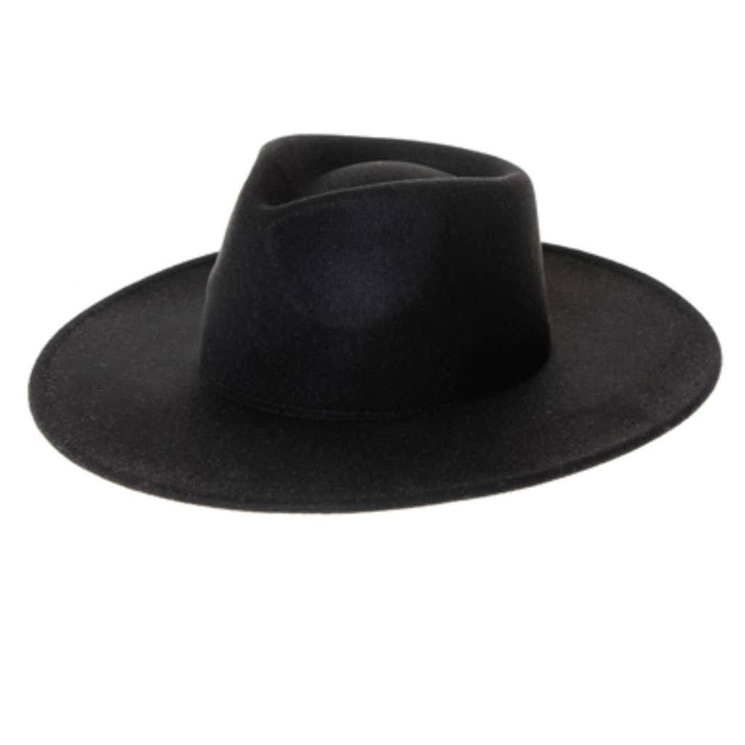 Vegan Felt Rancher Fedora Hat with Wide Brim