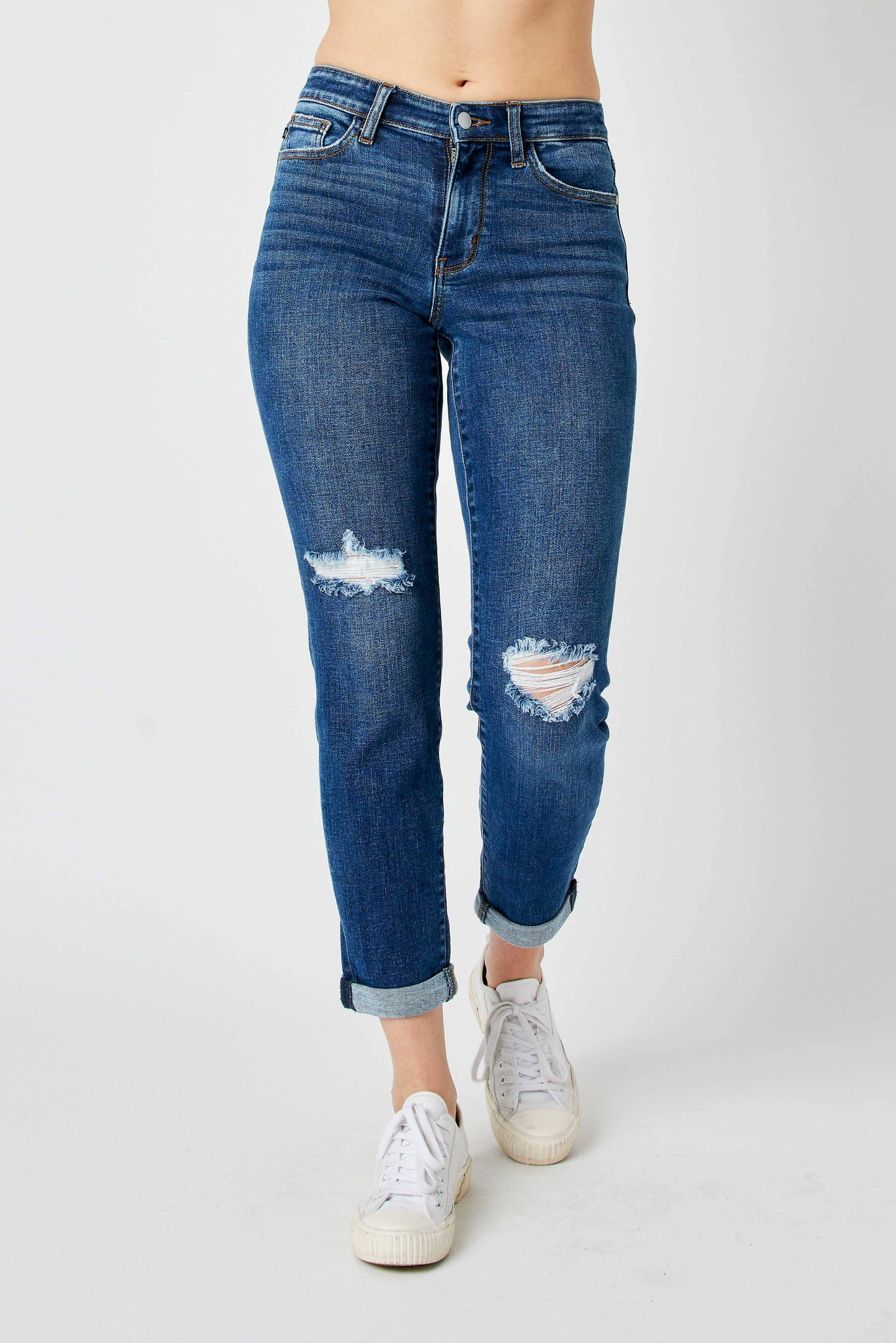 Mid Rise Distressed Slim Jean