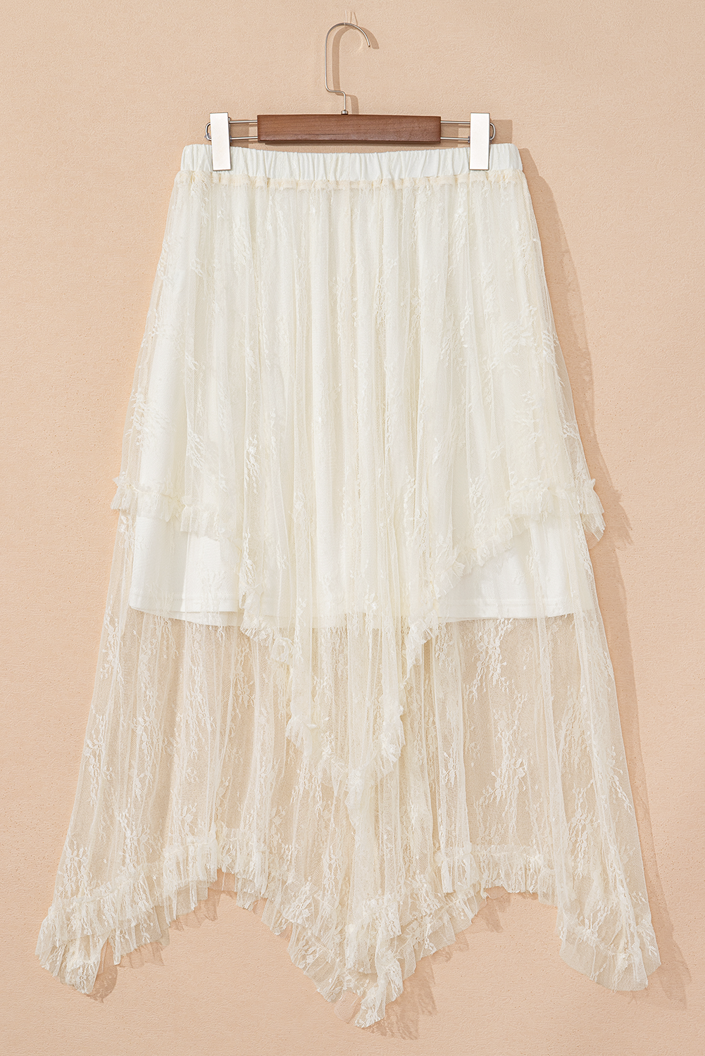Cascading High Waist Midi Skirt: Beige / XL
