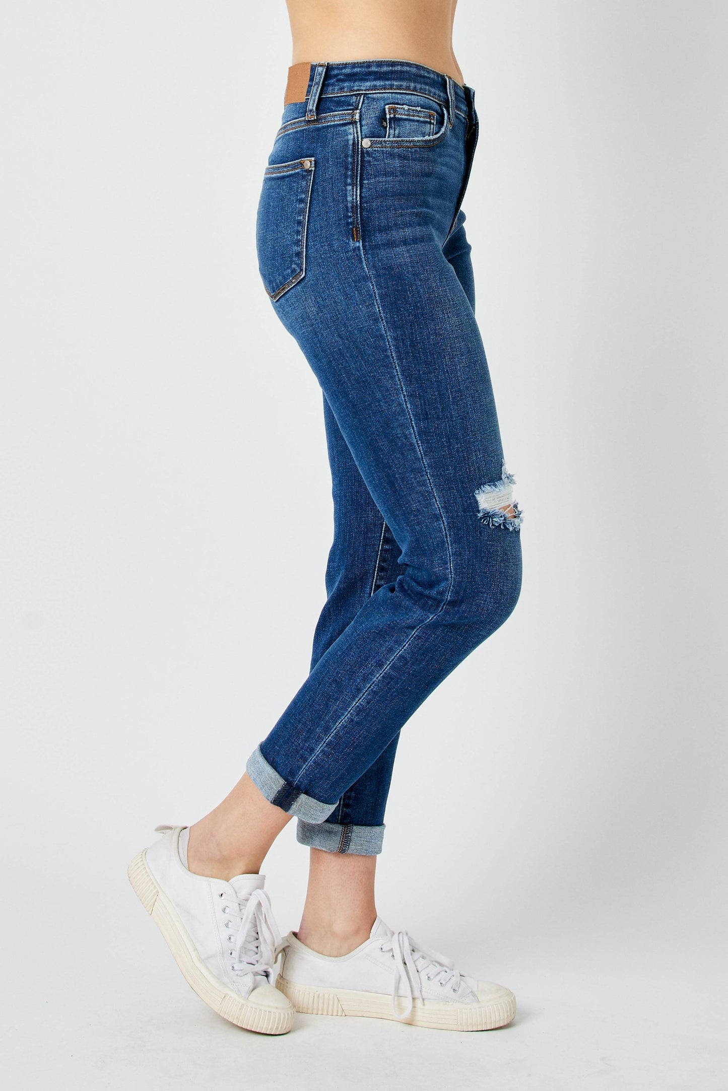 Mid Rise Distressed Slim Jean
