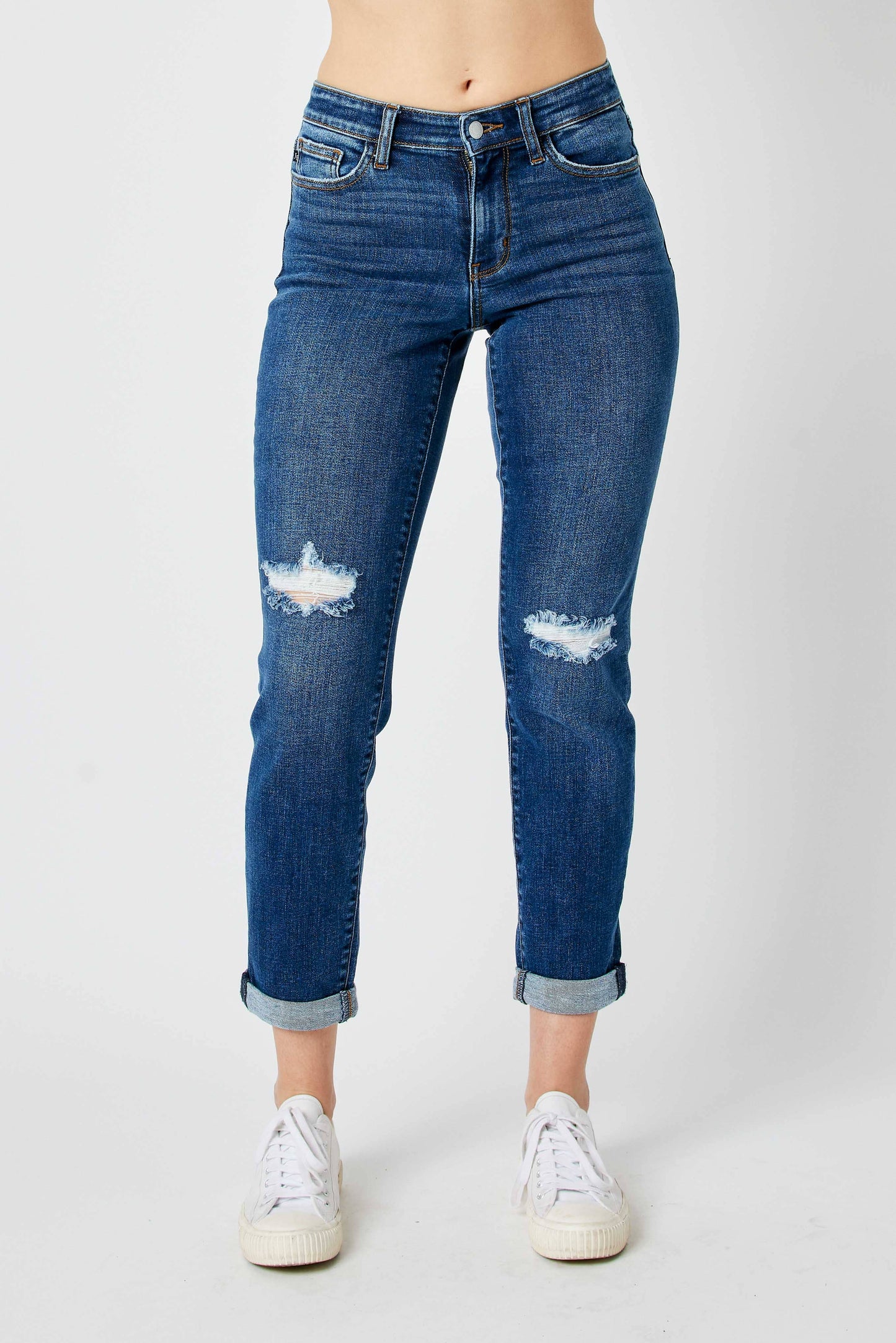 Mid Rise Distressed Slim Jean