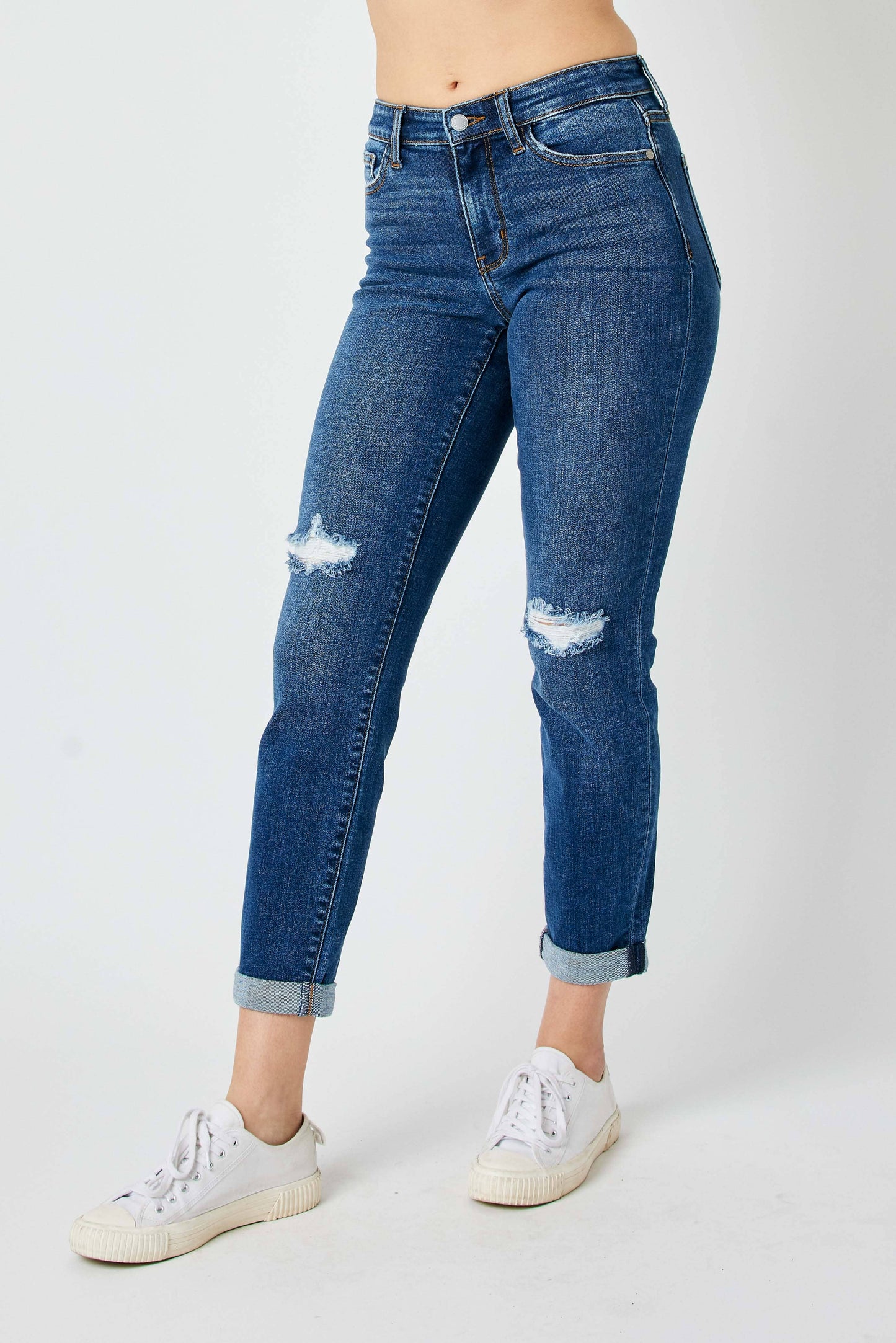 Mid Rise Distressed Slim Jean