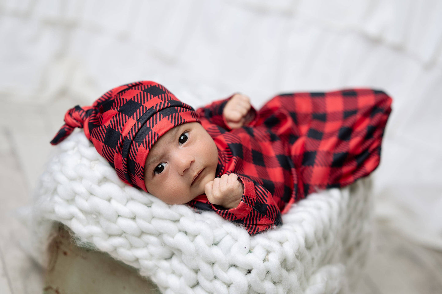 Infant Unisex Buffalo Check Baby Gown and Hat
