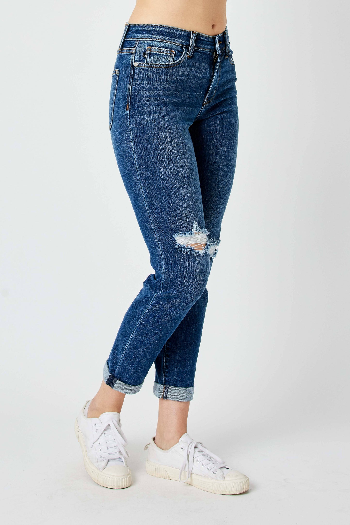 Mid Rise Distressed Slim Jean