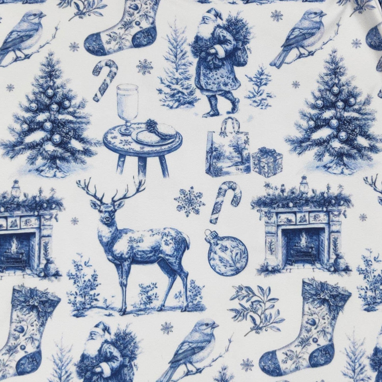 Blue Christmas Toile Baby Romper