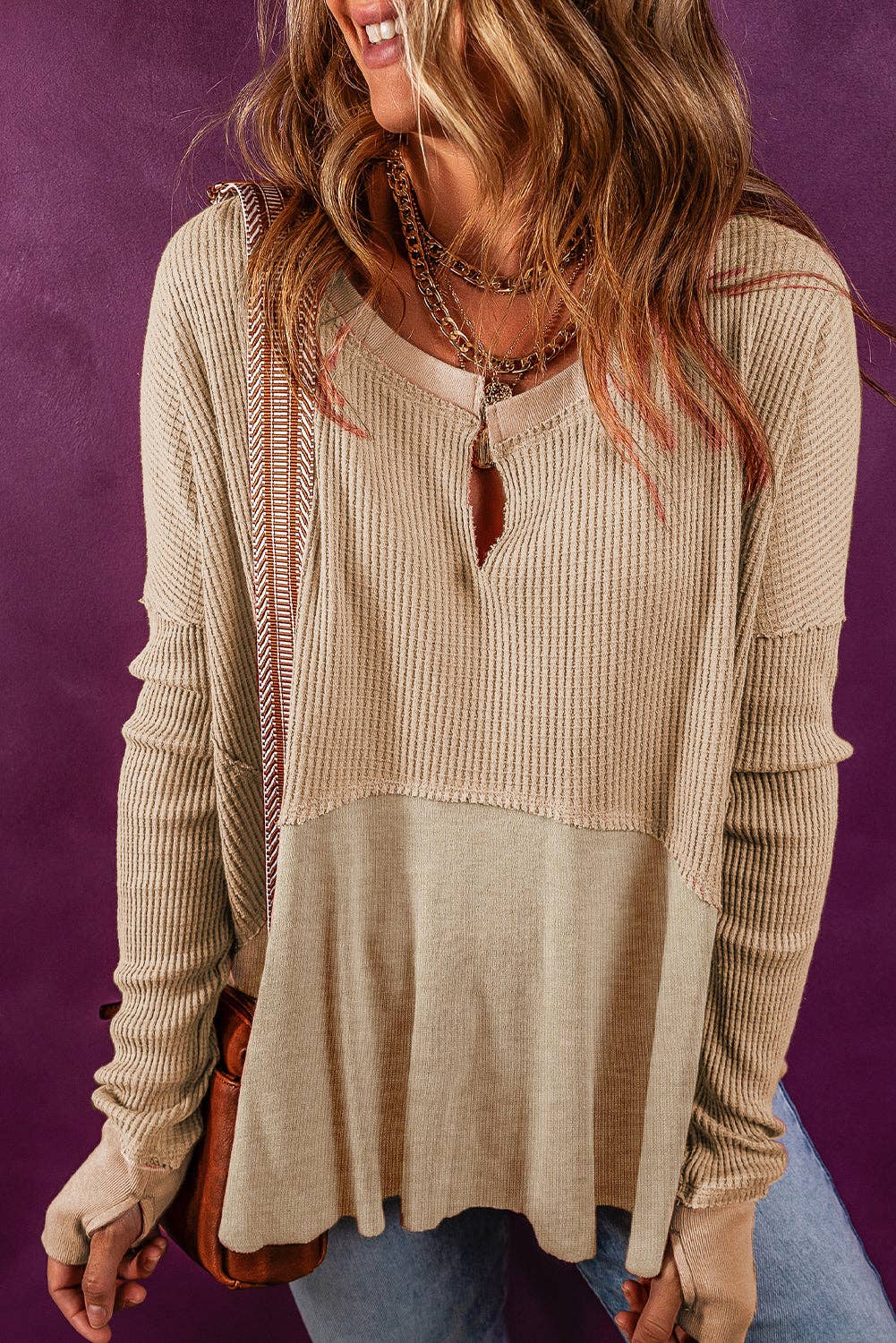 Waffle Knit Reversed Seam Top