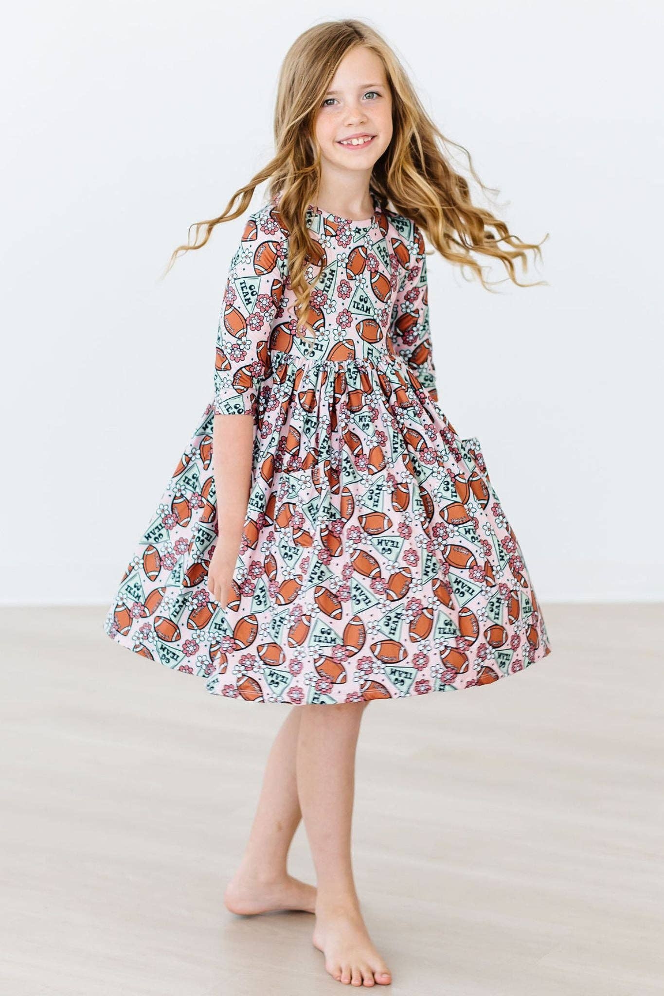 SALE Go Team 3/4 Sleeve Pocket Twirl Dress