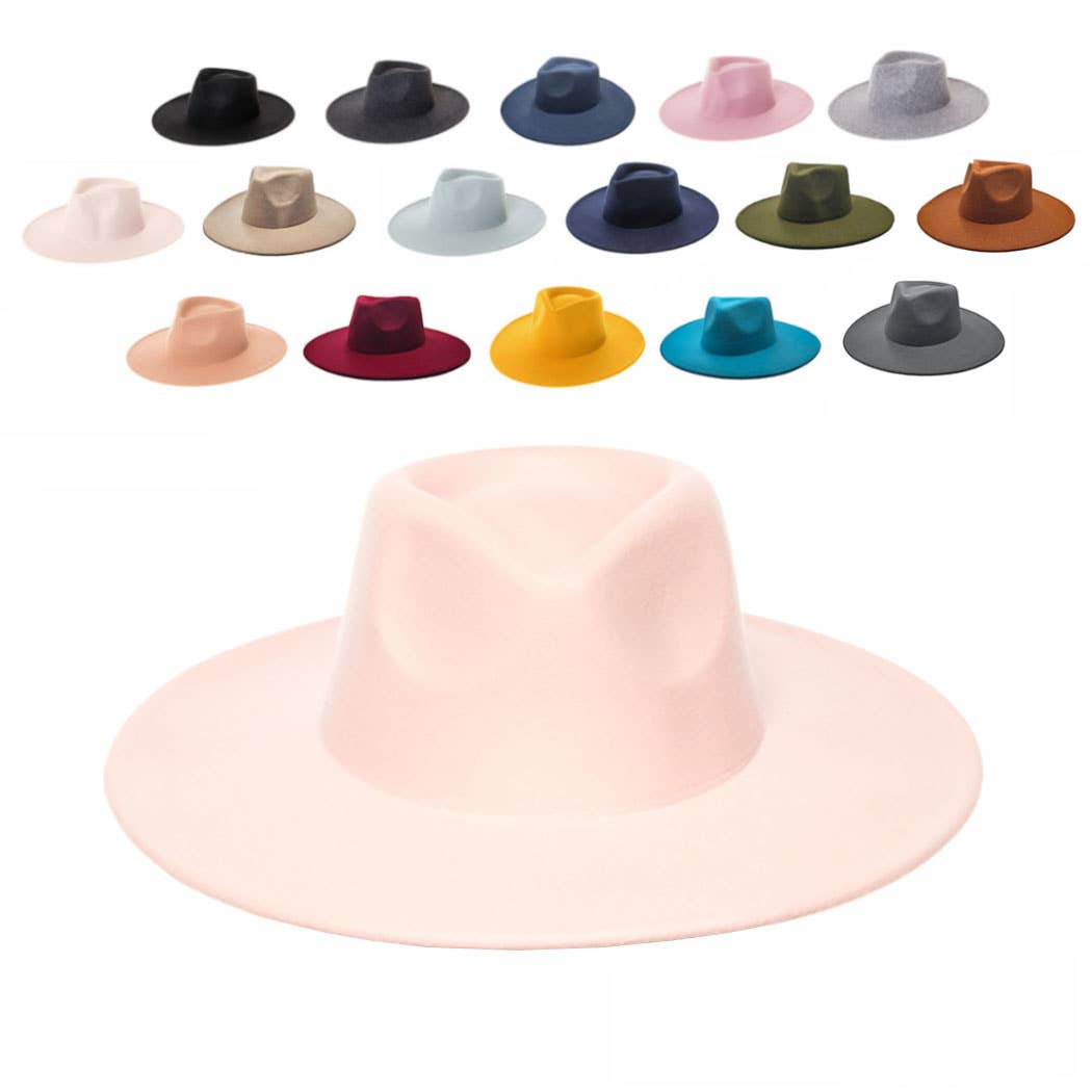 Vegan Felt Rancher Fedora Hat with Wide Brim