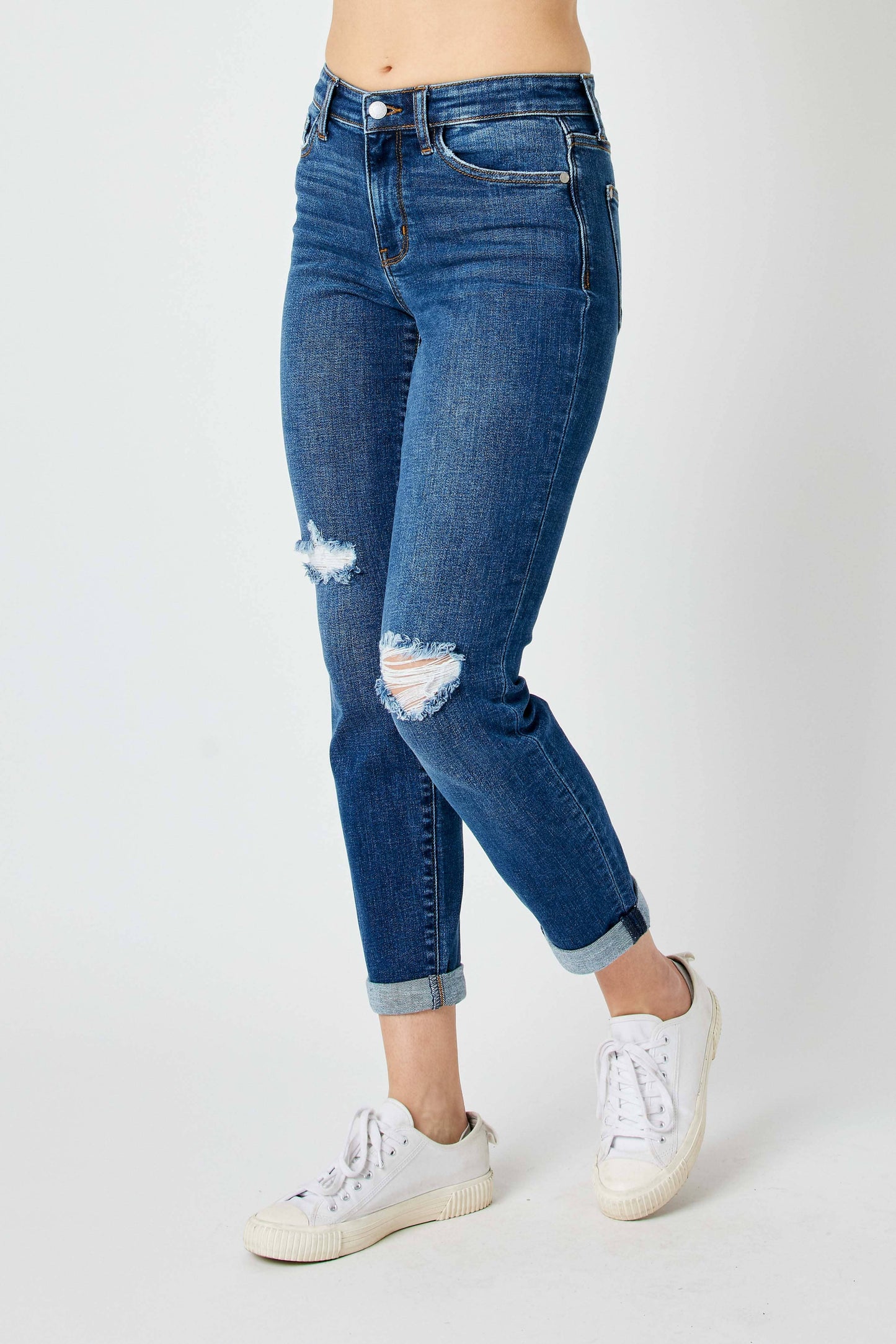 Mid Rise Distressed Slim Jean