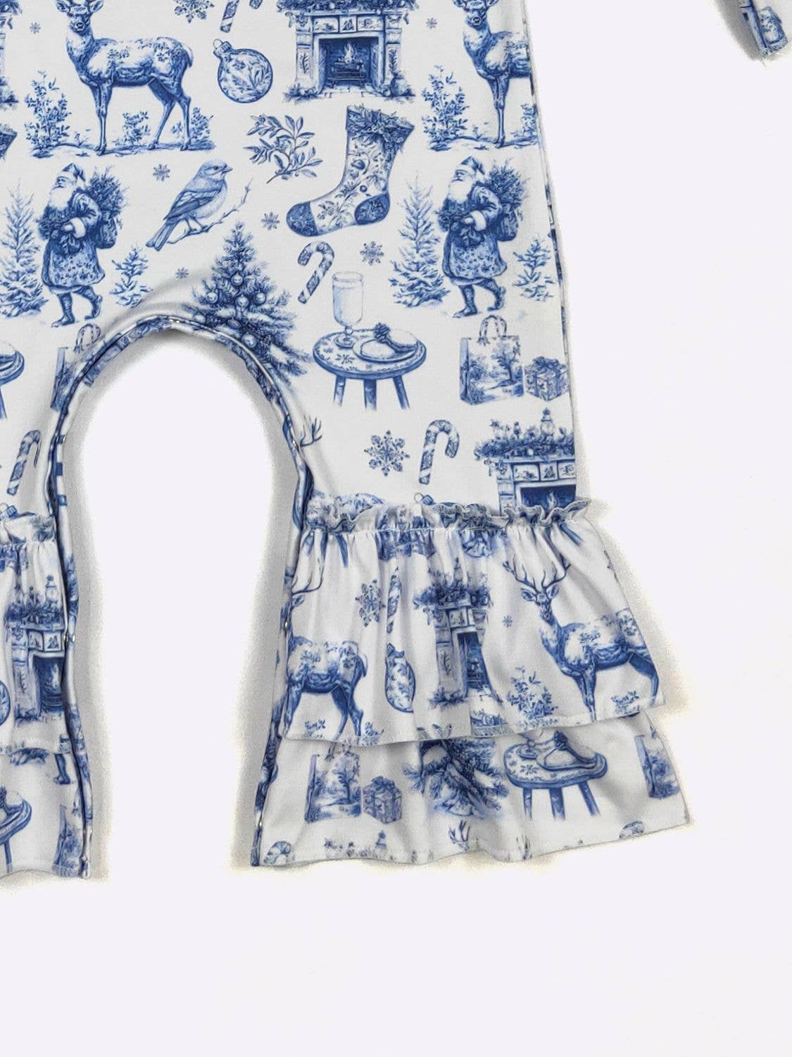 Blue Christmas Toile Baby Romper
