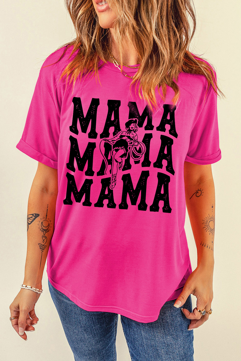 LDC Western MAMA Print Crew Neck T Shirt