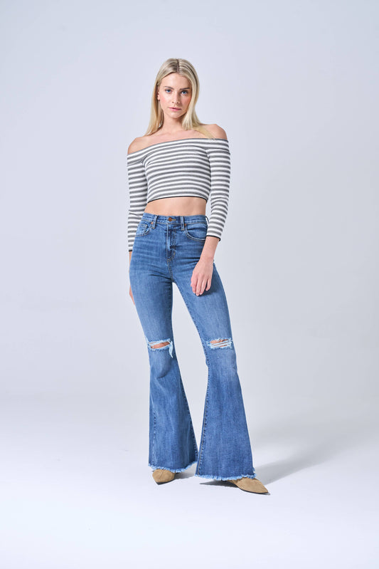 H. RISE ULTRA FLARE W/ FRINGE HEM IN MEDIUM DARK SP-P12761MD