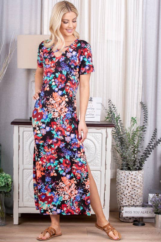 SD1271-15 MULTI COLOR FLORAL MAXI DRESS