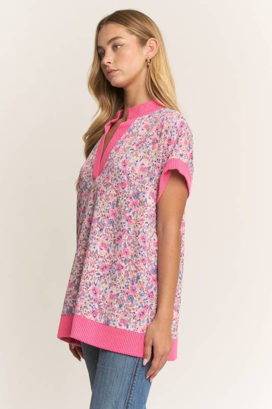 ET8095-10 SHORT SLEEVE FLORAL TOP