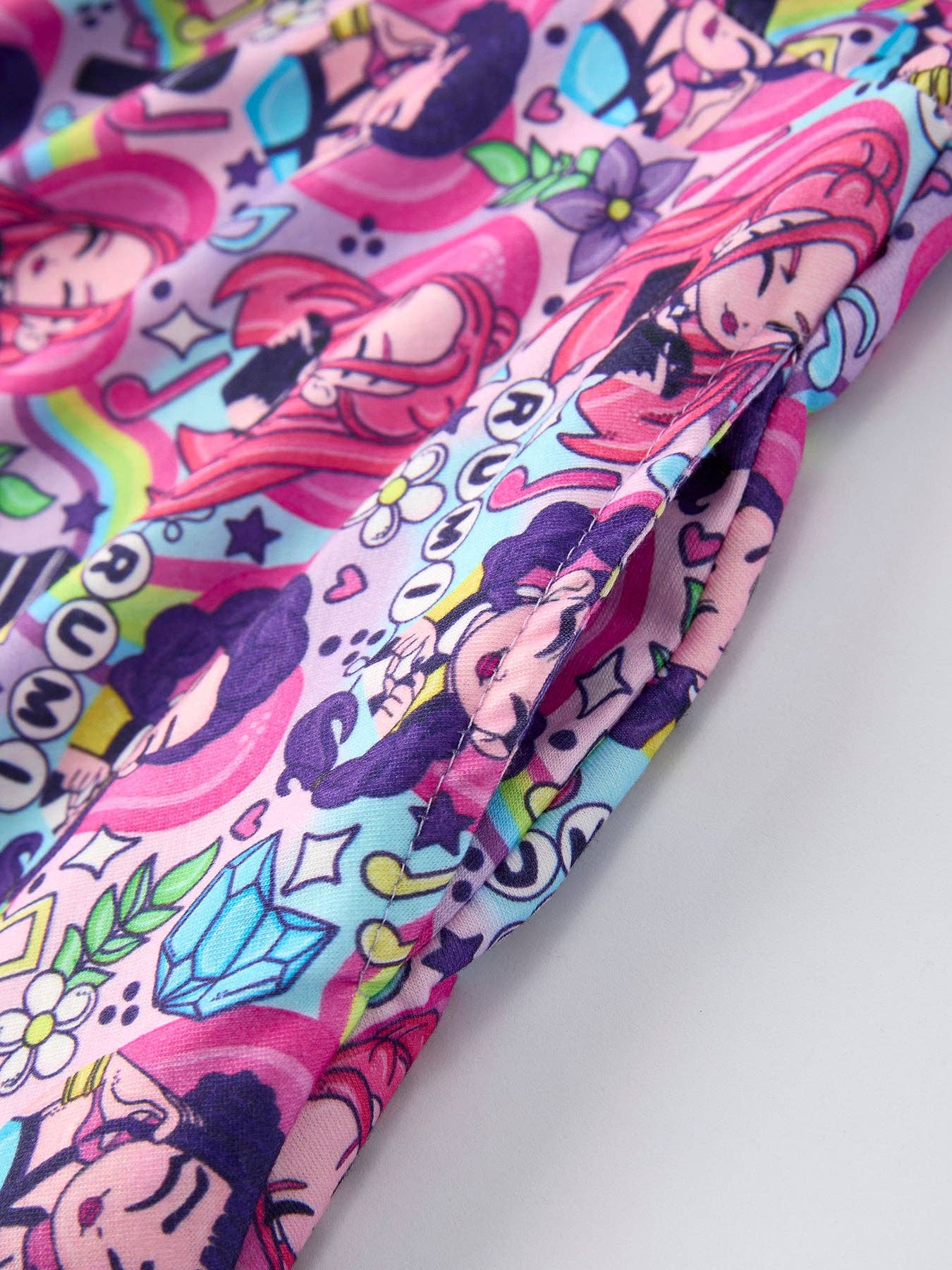 Purple Music Print Short Sleeve Girls Dress