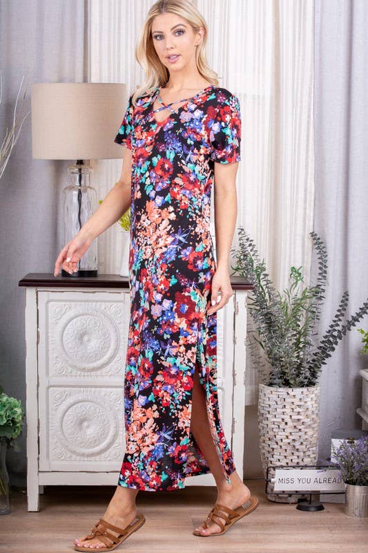 SD1271-15 MULTI COLOR FLORAL MAXI DRESS