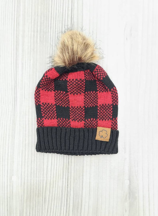 Red Buffalo Plaid Pom Beanie Hat Black Friday Deal