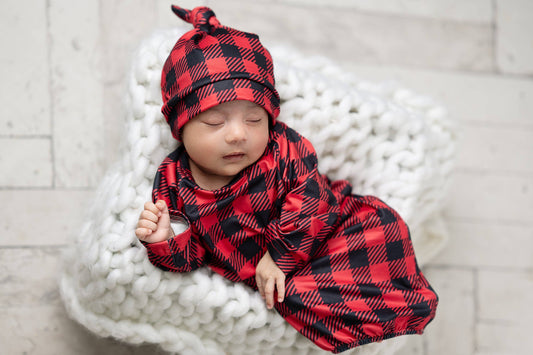 Infant Unisex Buffalo Check Baby Gown and Hat