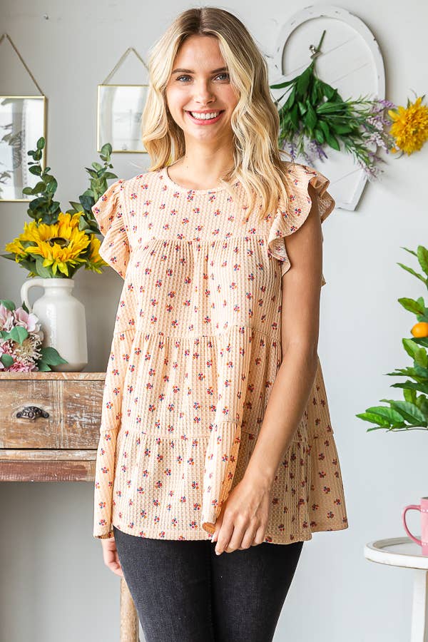 ET6628-46 BUTTERFLY SLEEVE DITSY FLORAL TIERED TOP