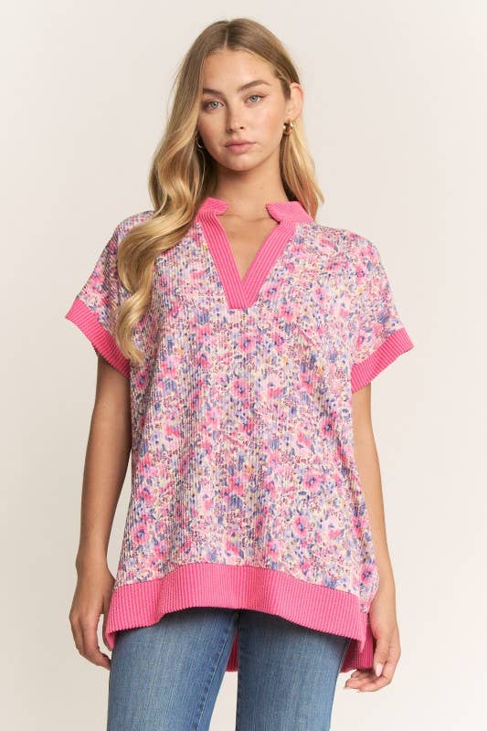 ET8095-10 SHORT SLEEVE FLORAL TOP