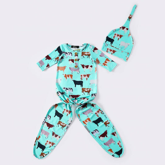 Aqua Cattle Baby Knotted Gown