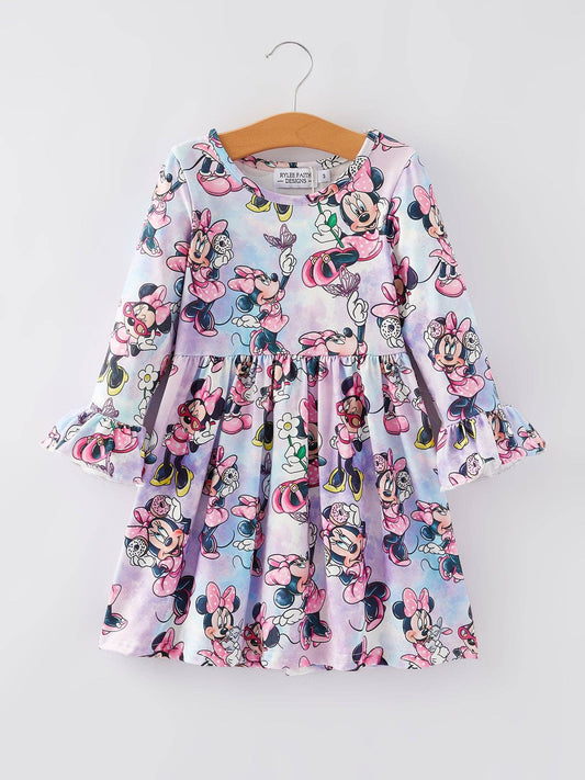 Minnie Mouse-Girls Cartoon Character Print Milk Silk Dress