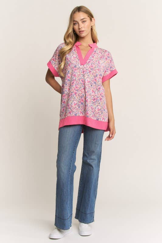 ET8095-10 SHORT SLEEVE FLORAL TOP