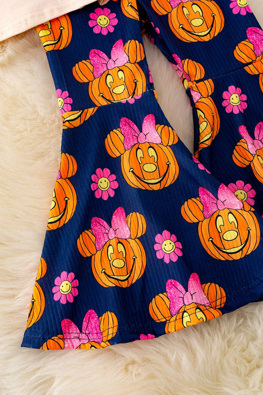 🍁OFG41512 AMY: "Howdy pumpkin" Ivory printed top & bell bottoms.