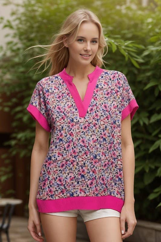 ET8095-10 SHORT SLEEVE FLORAL TOP