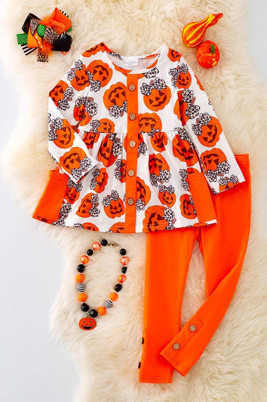 OFG41508 SOL Coquette pumpkin printed tunic & leggings.