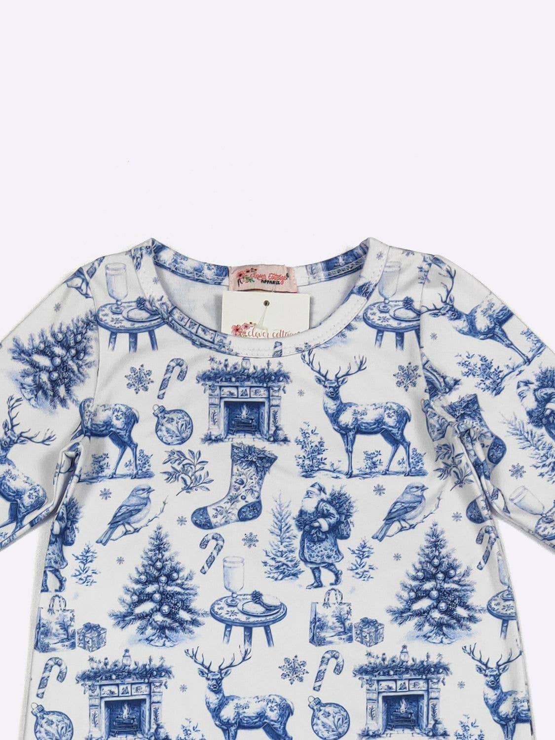 Blue Christmas Toile Baby Romper