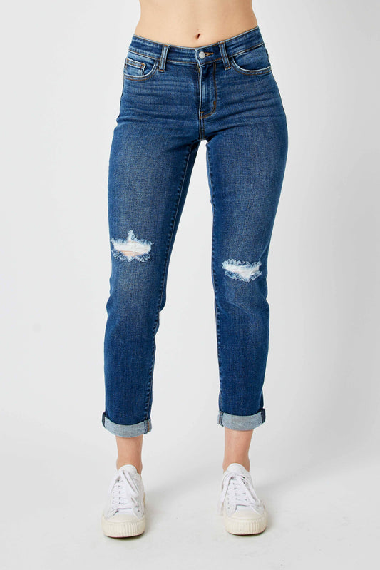 Mid Rise Distressed Slim Jean