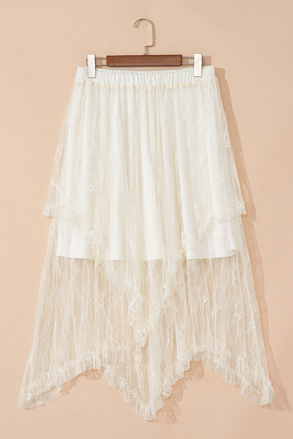 Cascading High Waist Midi Skirt: Beige / XL